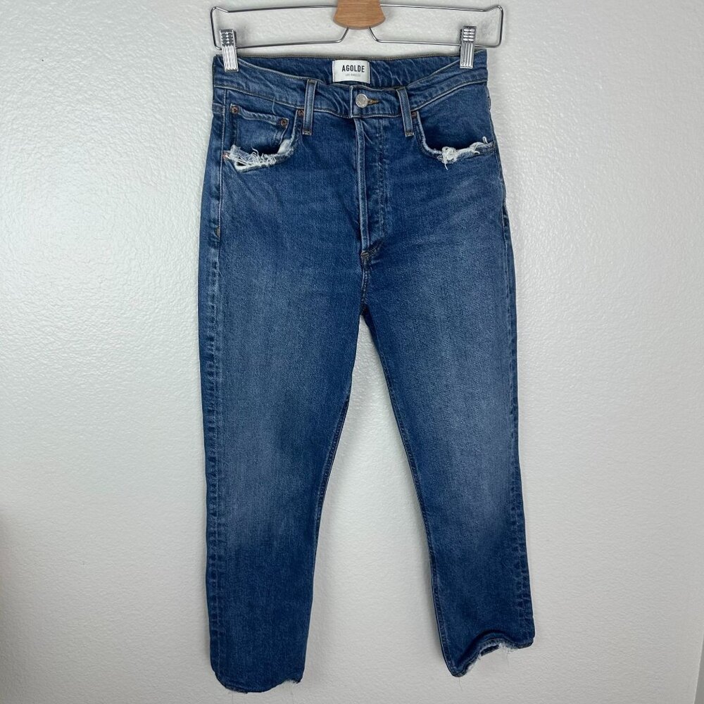 Agolde Riley Long Jeans 26 Medium Wash Classic Minimalist Contemporary